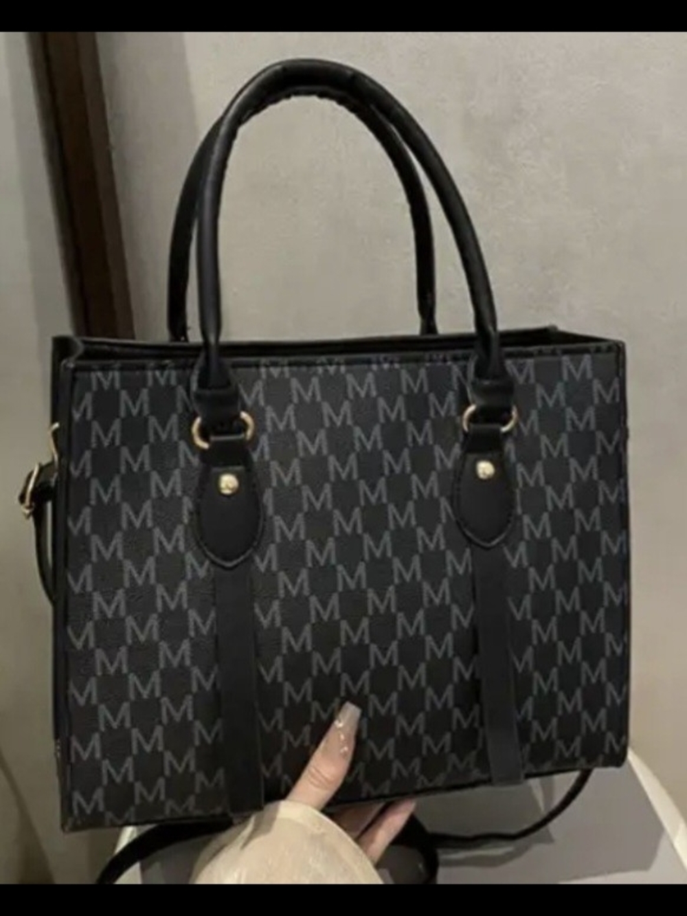 Black Monogram Tote Handbag - Structured Women’s Bag